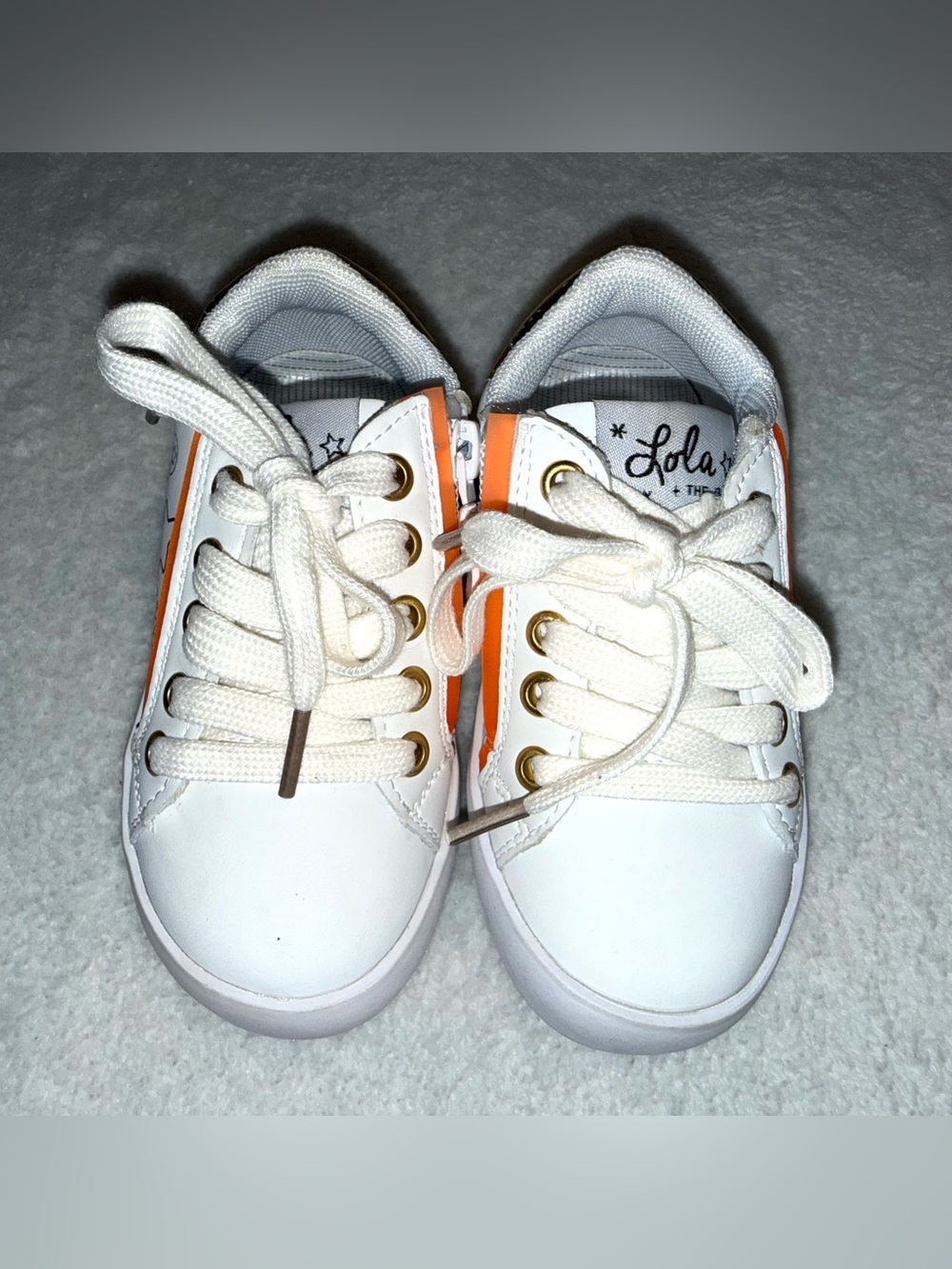 Lola + The Boys Toddler Sneakers Size 8 White Gold Orange Doodle Zip Shoes NEW